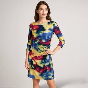 Eliza J Watercolor Draped Boat Neck Sheath Dress Size 10